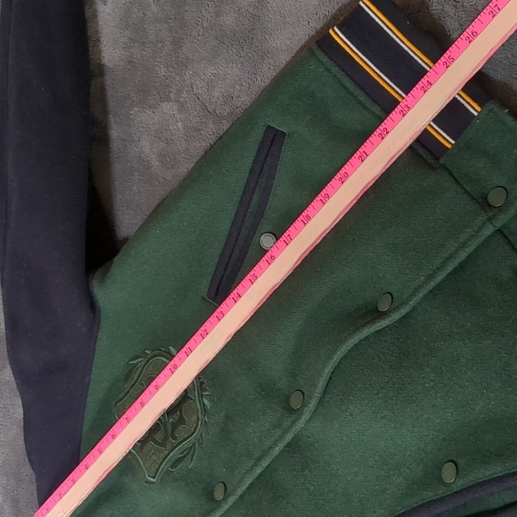 Superdry Upstate Bomber Jacket Dark Pine Green / Navy Wool Blend size M - Picture 9 of 11